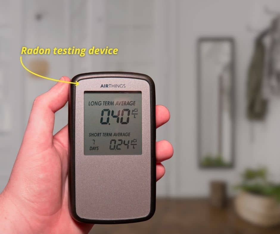 radon gas detecting device for a home