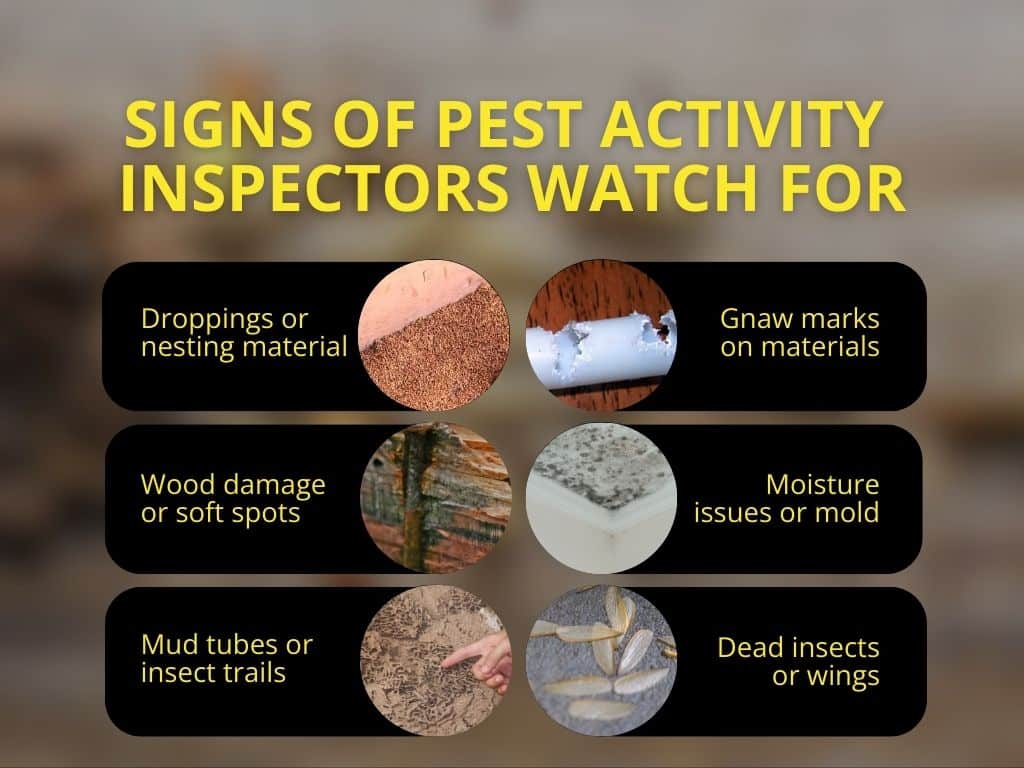 signs of pest activity an inspector watches for