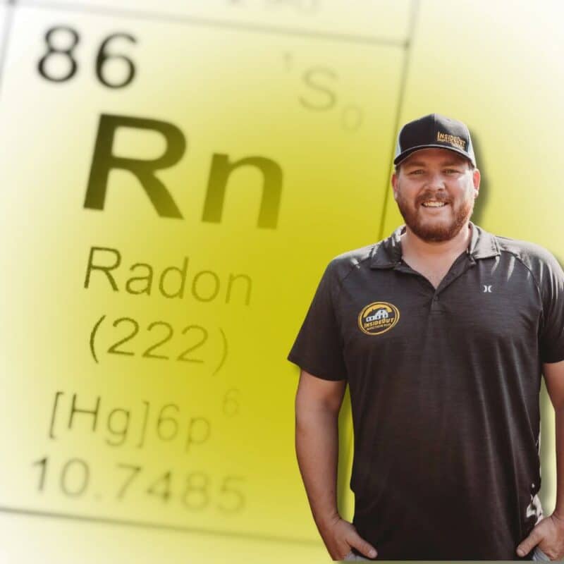 Graphic titled "Continuous Radon Monitor" featuring a digital radon testing device displaying radon readings on its screen.